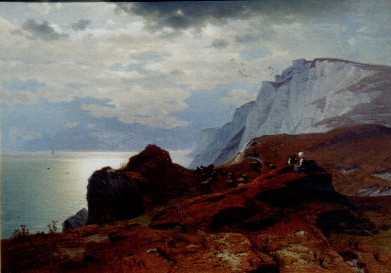 Ivan Aivazovsky (Russian Master Painter, XIX c.) — Cliffs at Dusk Over a Tranquil Sea, Oil on: This rare and compelling seascape, attributed to Ivan Aivazovsky, is presented as an exceptional opportunity for collectors. Recently supported by professional chemical analysis confirming that the pi