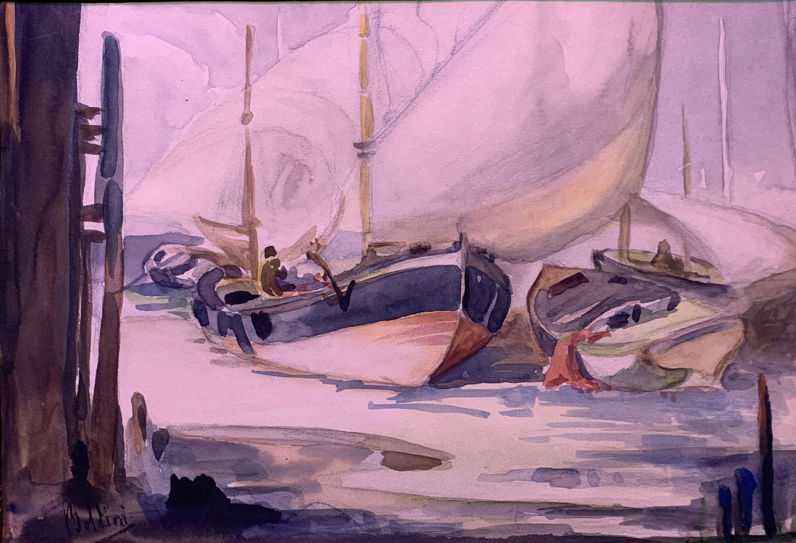 Giovanni Boldini 1842–1931 (Italian master painter) — Elegant Study, Watercolor on Paper: This original watercolor on paper, measuring 7 1/4 by 10 3/4 inches and signed by the artist, is in very good condition with colors fresh and paper well-preserved. Framed for display, it exemplifies B