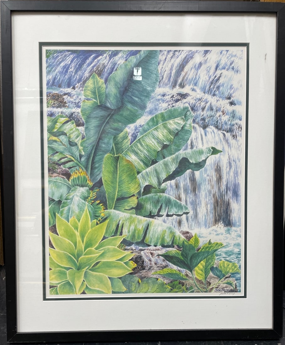 Peter Wong (XX c. Artist) — Plants by Waterfall, Original Serigraph on Paper (1 of 1)