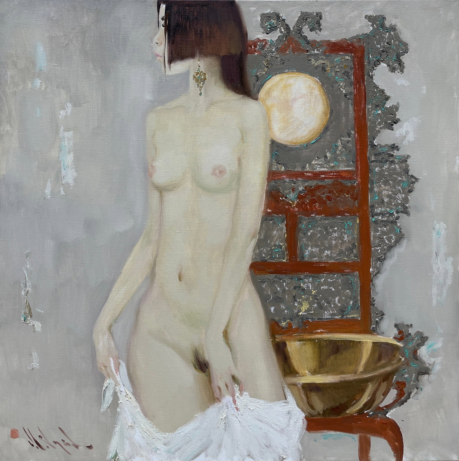 Mykhailo Guida b. 1955 (Ukrainian) – Morning (Standing Nude), Original Oil Painting (1 of 4)