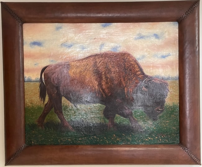 Pedro Tapia b. 1965 (American) — American Bison in Field, Original Oil on Canvas Painting (1 of 1)