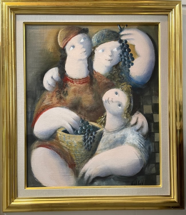 Salvador Collell b. 1949 (Spanish) — Figurative Composition, Original Oil on Canvas Painting: Artist: Salvador Collell (Spanish, b. 1949) Title: Figurative Composition Medium: Original Oil on canvas Dime