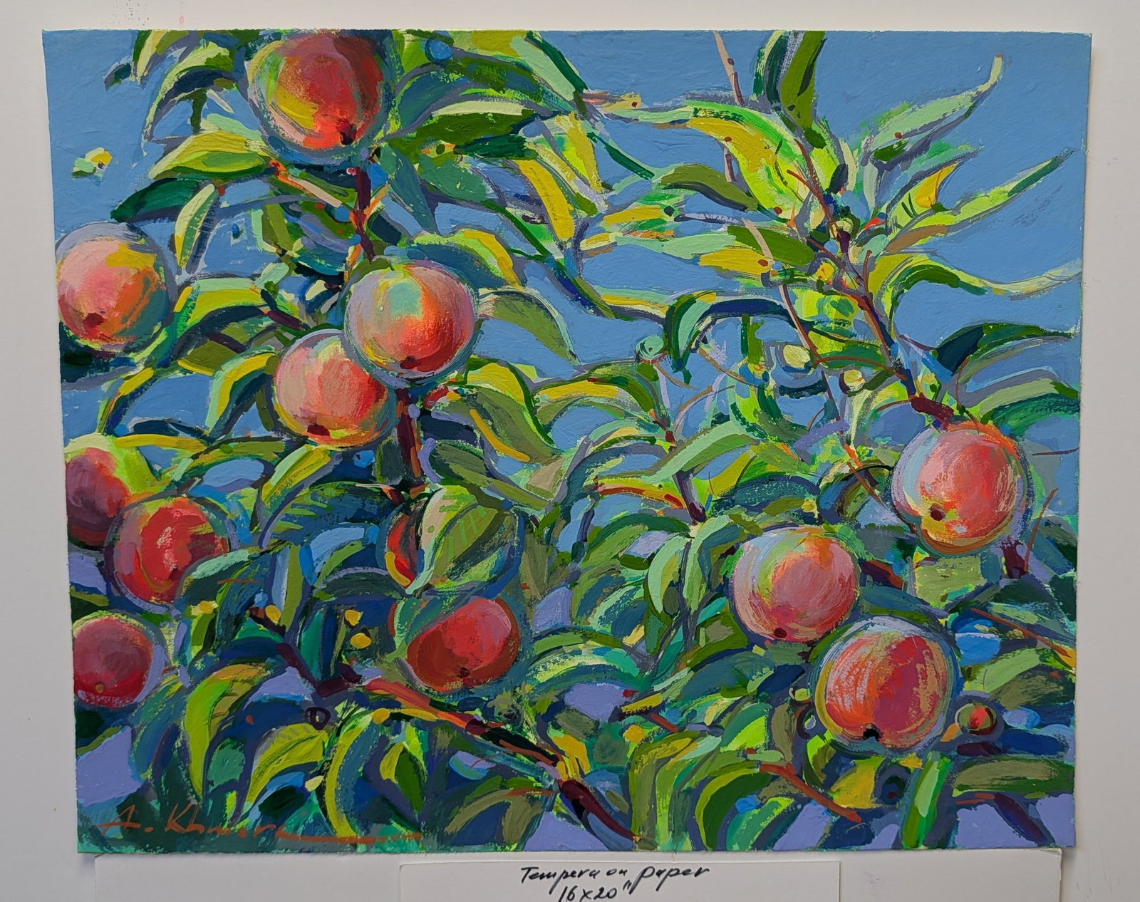 Anatoliy Khmara b. 1956 (Ukrainian) – Fruit Tree, Original Tempera on Paper Painting: Artist: Anatoliy Khmara (Ukrainian, b. 1956) Title: Fruit Tree Medium: Tempera on paper Dimensions: 16