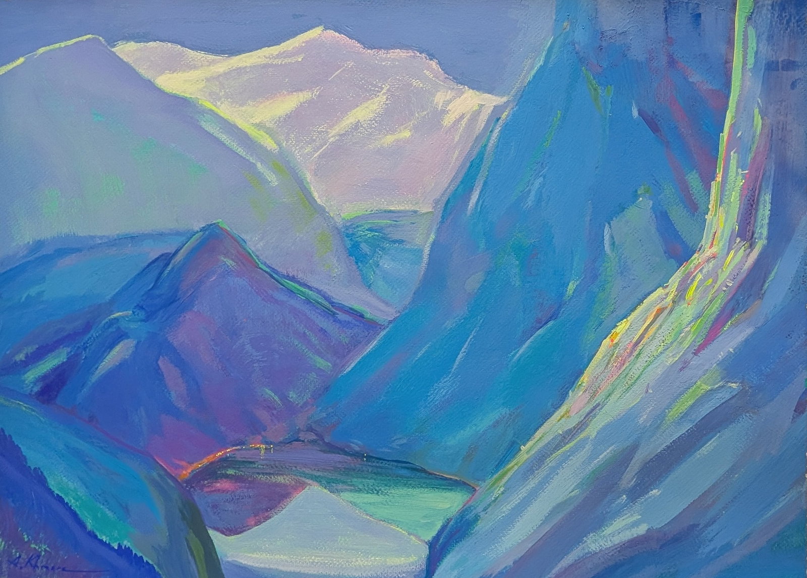 Anatoliy Khmara b. 1956 (Ukrainian) – Mountain Serenity, Original Tempera on Paper Painting (1 of 2)