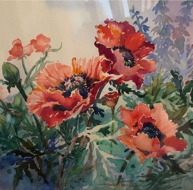 Nancy Rayborn (American Artist XX c.) — Poppies, Original Watercolor on Paper Painting: Artist: Nancy Rayborn (American, 20th Century) Title: Poppies Medium: Original Watercolor on Paper <