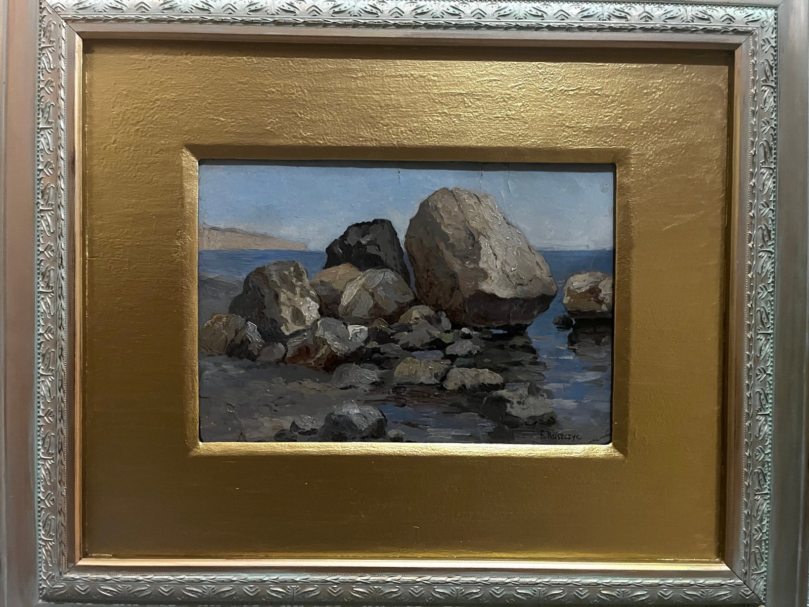 Ferdynand Ruszczyc 1870–1936 (Polish) – Rocky Shoreline, Original Oil Painting: Artist: Ferdynand Ruszczyc (Polish, 1870–1936) Title: Rocky Shoreline Medium: Original O