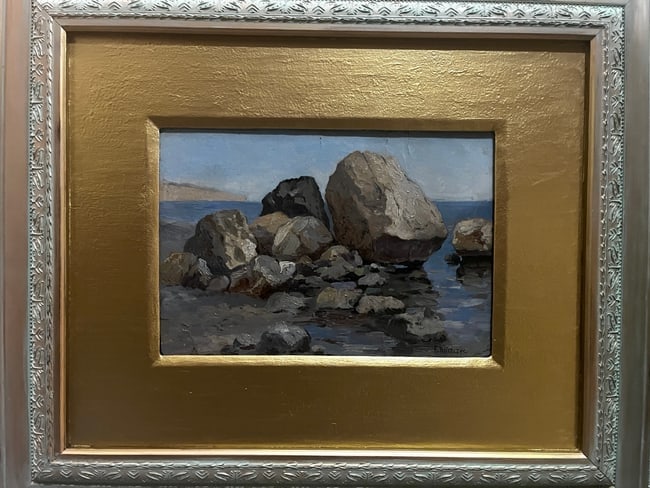 Ferdynand Ruszczyc 1870–1936 (Polish) – Rocky Shoreline, Original Oil Painting: Artist: Ferdynand Ruszczyc (Polish, 1870–1936) Title: Rocky Shoreline Medium: Original O