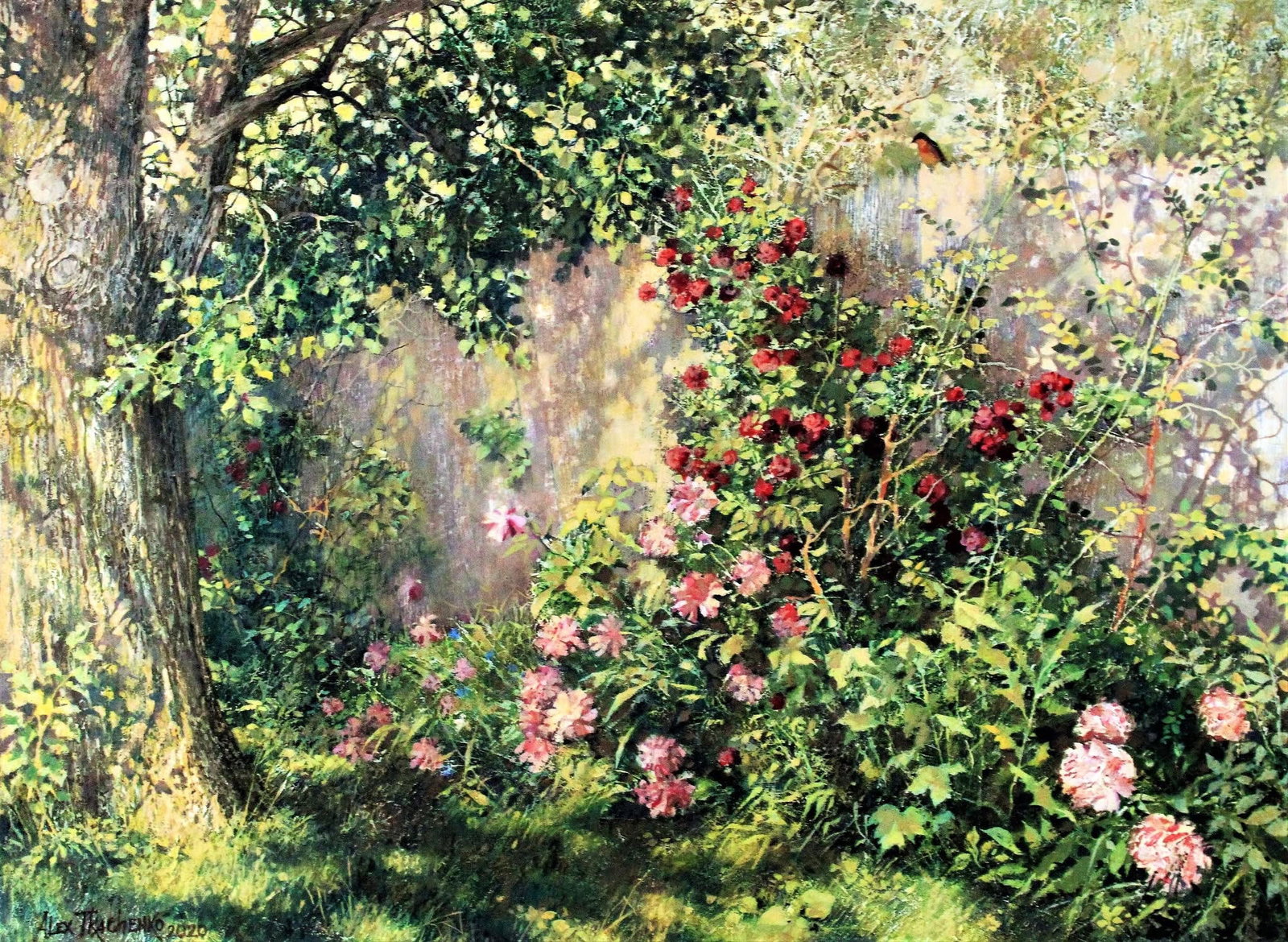 Oleksander Tkachenko b. 1952 (Ukrainian/American) — Sunlit Garden, Original Mixed Media Painting (1 of 1)