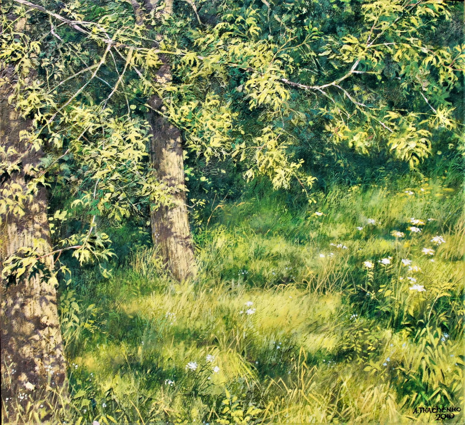 Oleksander Tkachenko b. 1952 (Ukrainian/American) — Sunlit Woodland, Original Mixed Media Painting (1 of 1)