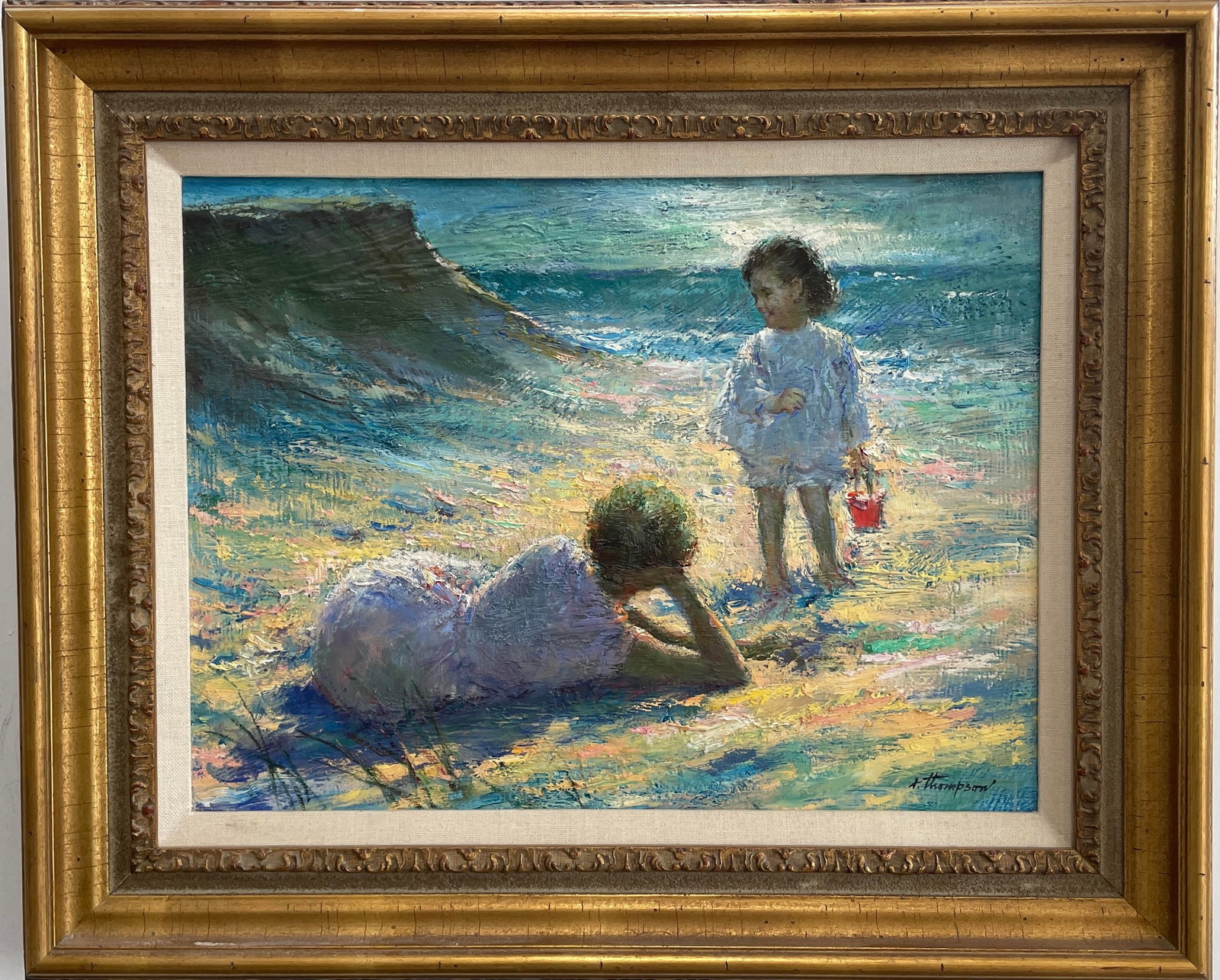 Richard Earl Thompson b. 1914 (American) — At the Beach, Original Oil on Canvas Painting (1 of 4)