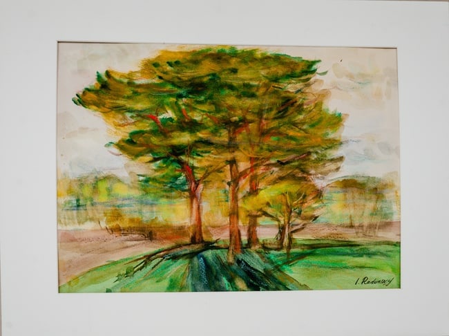 Izrail Radunsky (Belarusian/American) – Trees on the Hill, Original Watercolor on Paper Painting: Artist: Izrail Radunsky (Belarusian/American, 1929–2025) Title: Trees on the Hill Date: