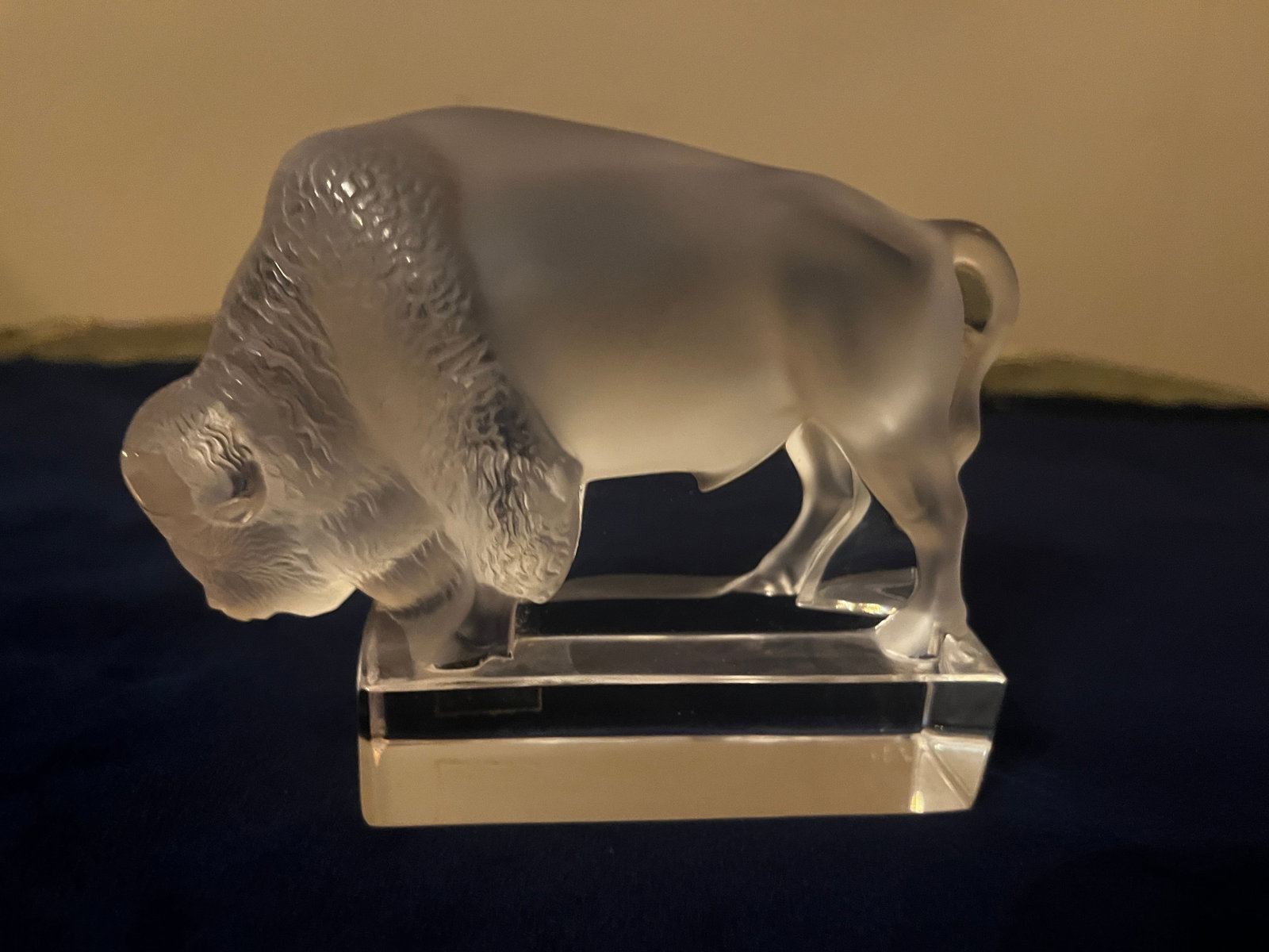 Authentic Lalique France Crystal Bison (Buffalo) Figurine Paperweight, Frosted & Clear Crystal (1 of 10)