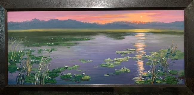 Yuri Skorupsky b. 1965 (Ukrainian/American) Warm Evening, Original Oil Painting: Artist: Yuri Skorupsky (Ukrainian-American, b. 1965) Title: Water Lily Pond Medium: Orig
