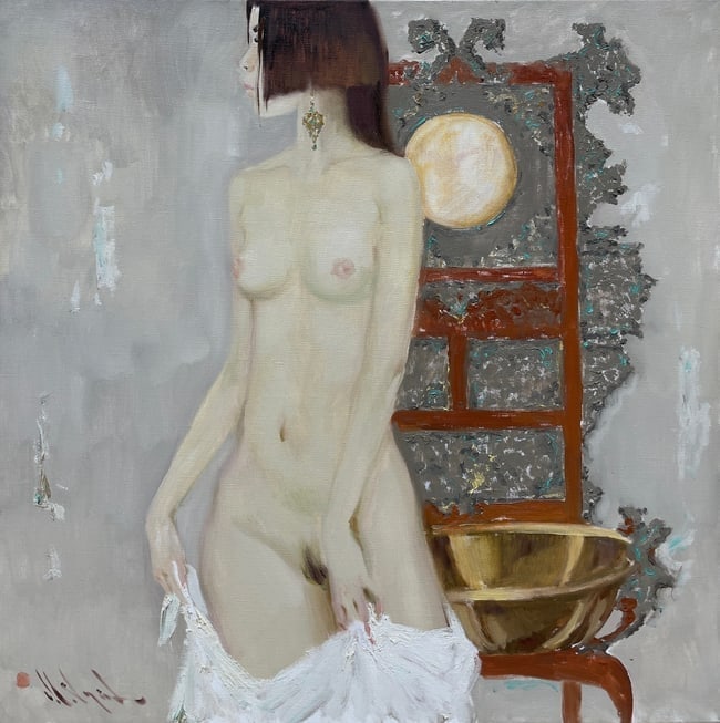 Mykhailo Guida b. 1955 (Ukrainian) – Morning (Standing Nude), Original Oil Painting: Artist: Mykhailo Guida (Ukrainian, b. 1955) Title: Morning Date: 2025