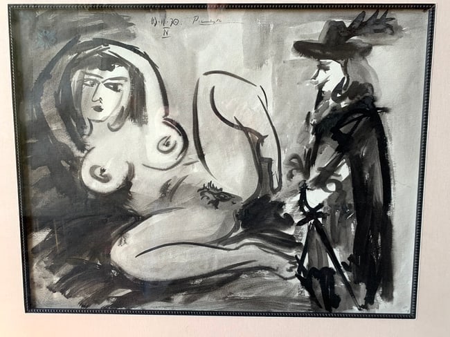 Pablo Picasso 1881–1973 (Spanish) — Nude and Musketeer, Original Ink Wash on Paper Painting: Artist:After Pablo Picasso (Spanish, 1881–1973) Title: Nude and Musketeer Medium:Black W