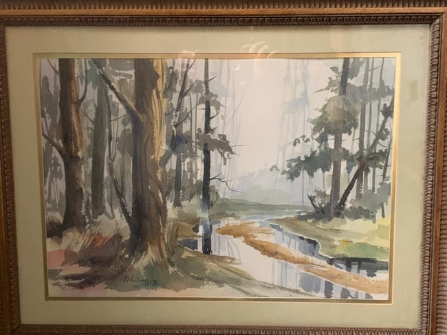 Anatoli Kolomayets [Kolomiyets] (Ukrainian, XX c.) — Woodland Stream, Original Watercolor Painting:  Woodland Stream