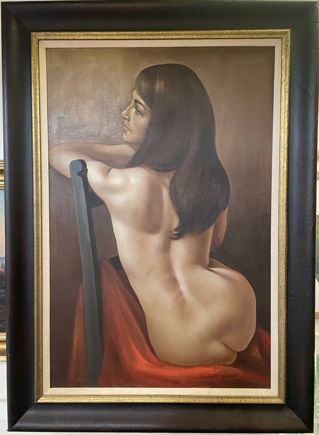 Roberto Lupetti 1918–1997 (Italian) – Seated Nude, Original Oil on Canvas Painting:  Seated Nude