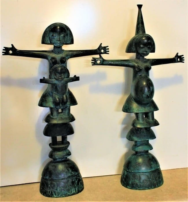 Yevhen Prokopov (Ukrainian, b. 1950) Pair of African Women Bronze Sculptures, Signed