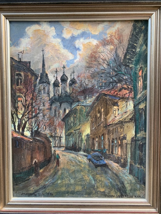 Vladimir Sinitsyn (Russian XX c.) – Moscow Street, Original Oil on Canvas Painting