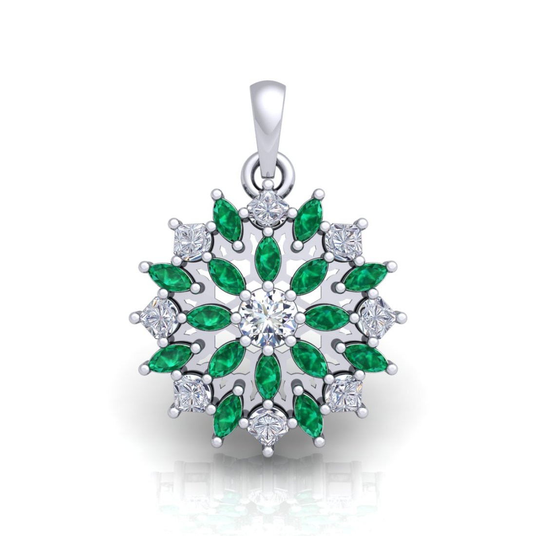 18 kt. White gold - Necklace with pendant - 3.08 ct Diamond & Emeralds (1 of 6)
