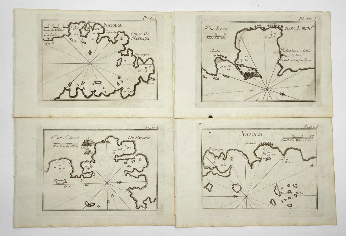Joseph Roux (1725-1793) - Harbor Map of Turkey & Greece - GÃ¼llÃ¼k - Patmos - Leros - GÃ¼ndogan (1 of 1)