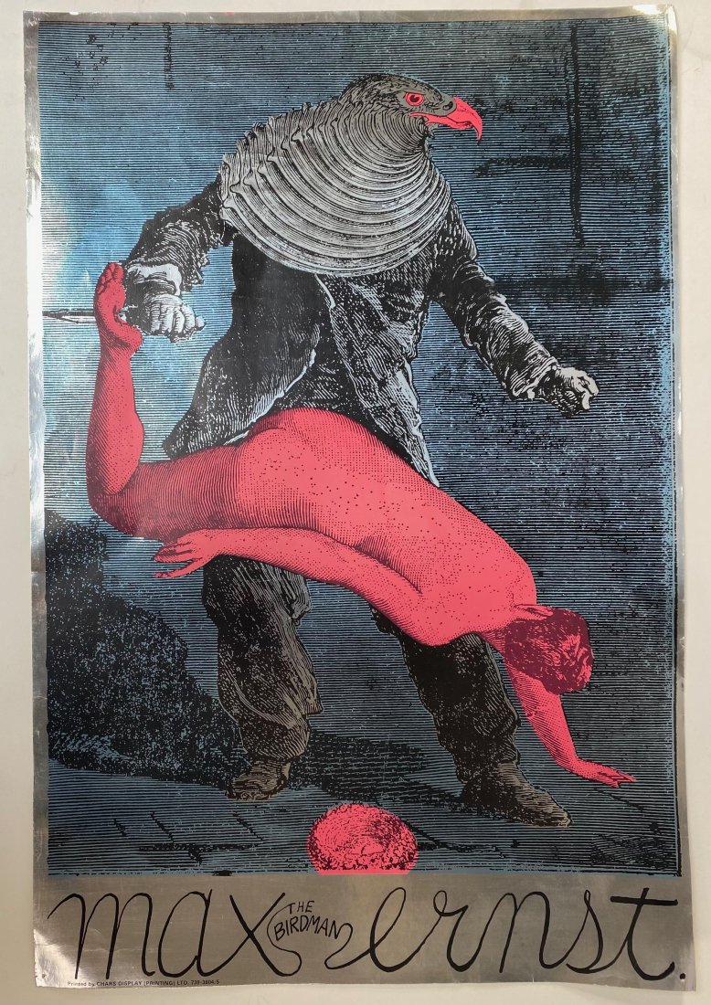 Martin Sharp (1942-2013) - Pop Art - Max Ernst Birdman - Australia: Martin Sharp (Australia, 1942 - 2013). Max Ernst The Birdman. Colour screenprint on silver foil paper. Minor crinkles overall. Text continues "Printed by T.S.R. for big o posters LTD. 1967, Size: 30&r