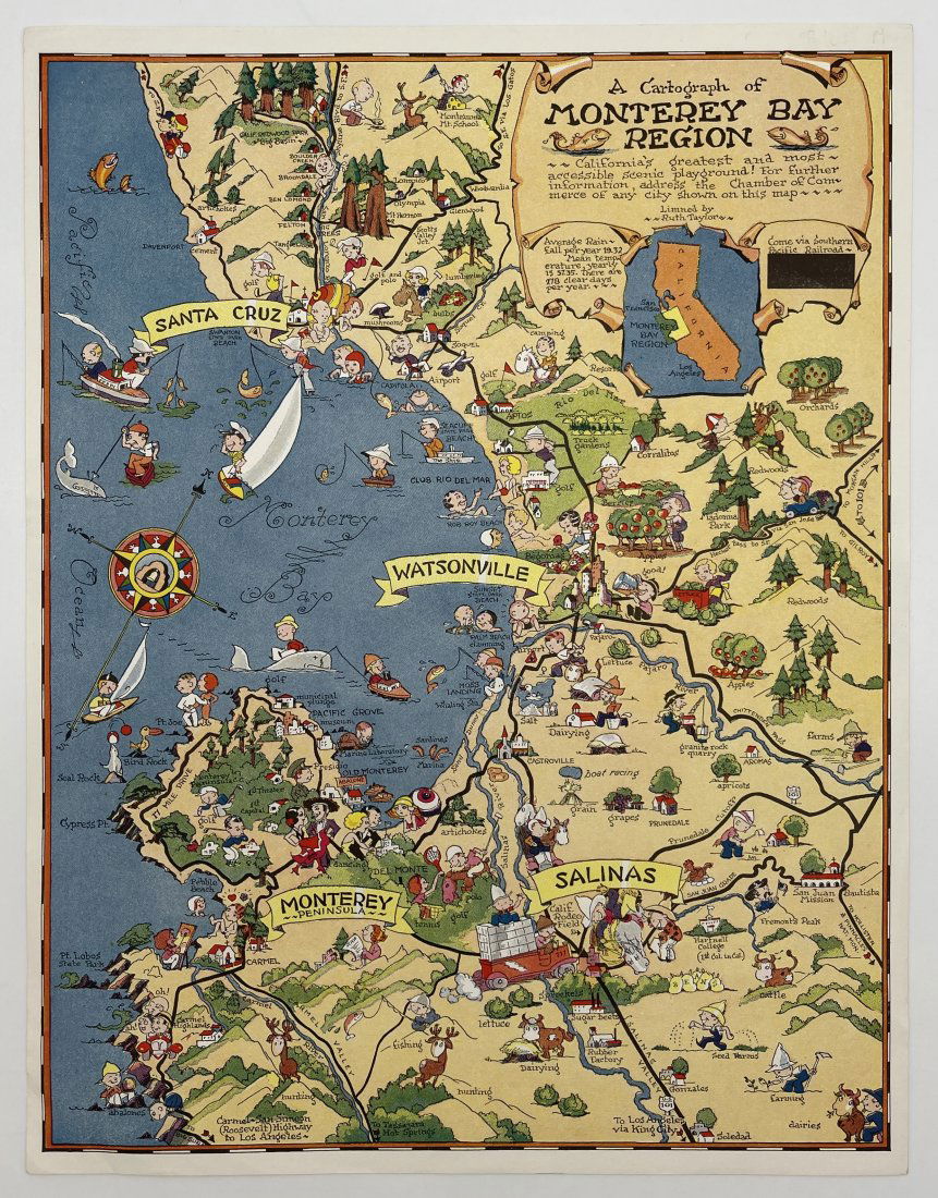Ruth Taylor White - Vintage Antique Map - Map of Monterey County (1 of 2)