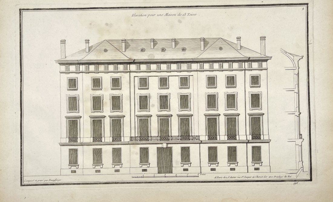 Jean-Francois de Neufforge (1714 - 1891) - Antique Architectural Print - Elevation for a House (1 of 2)