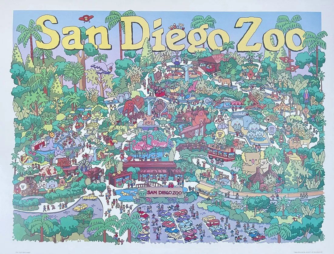 Vintage Map - Map of San Diego Zoo - Zoological Society of San Diego - United States (1 of 2)