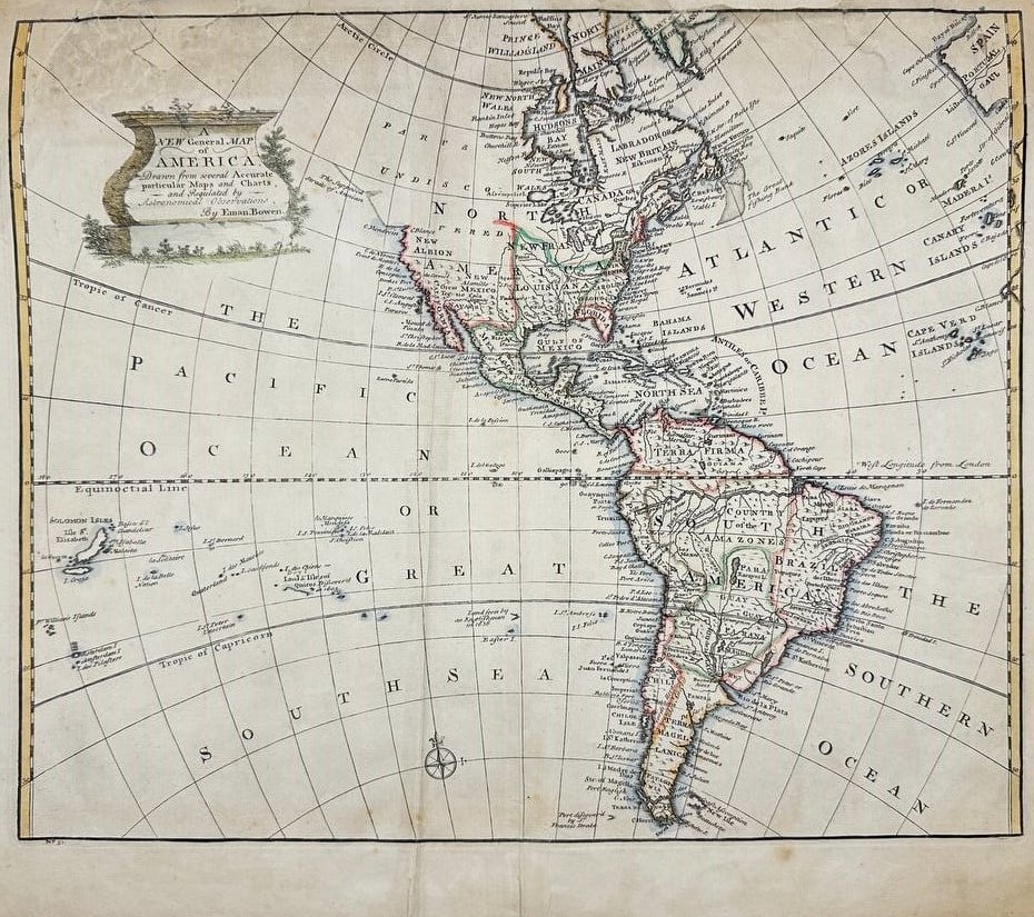 Antique Maps - Americas - Emanuel Bowen - North America - South America (1 of 2)