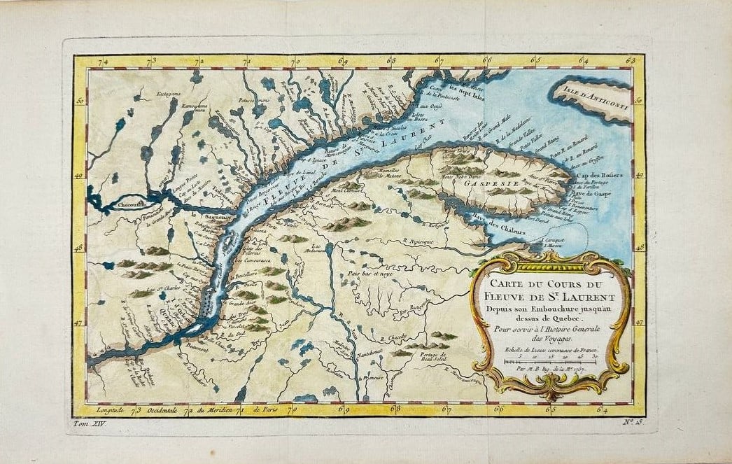 Antique Map - Map of Canada - Quebec - Saint Lawrence River - Gaspesia - Bellin (1 of 2)
