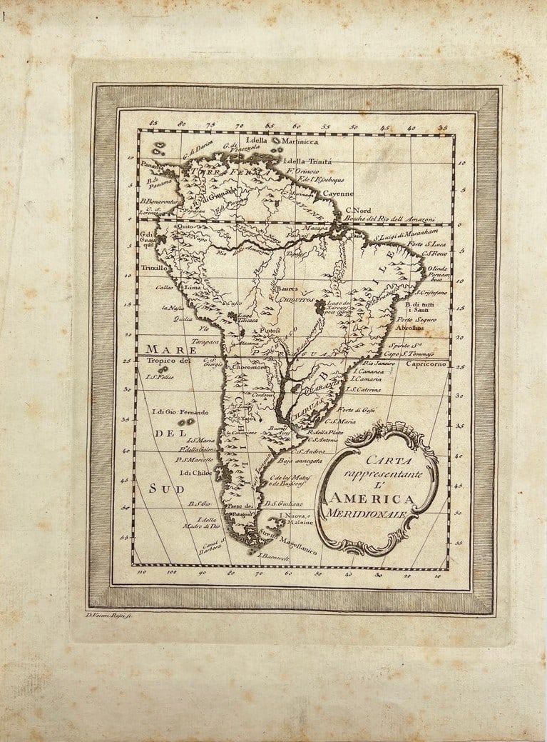Antique Map - South America - D.Veremondo Rossi - Brazil - Argentina - Peru (1 of 3)