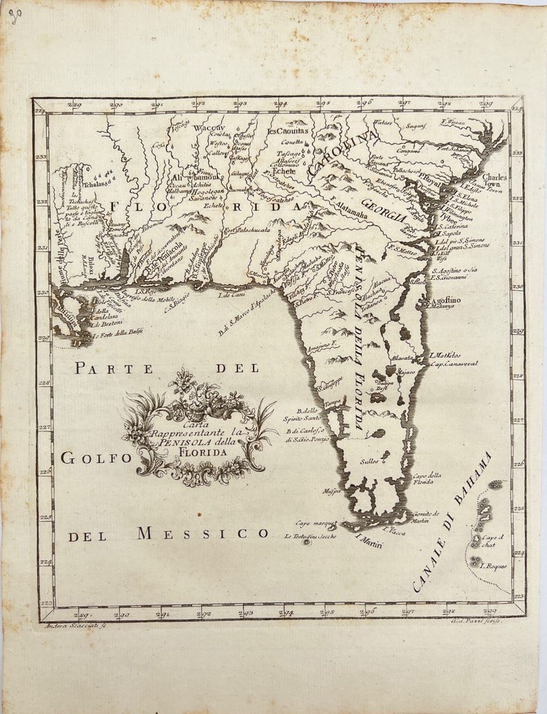 Antique Map - Map representing the peninsula of Florida - United States - Andrea Scacciati (1 of 3)