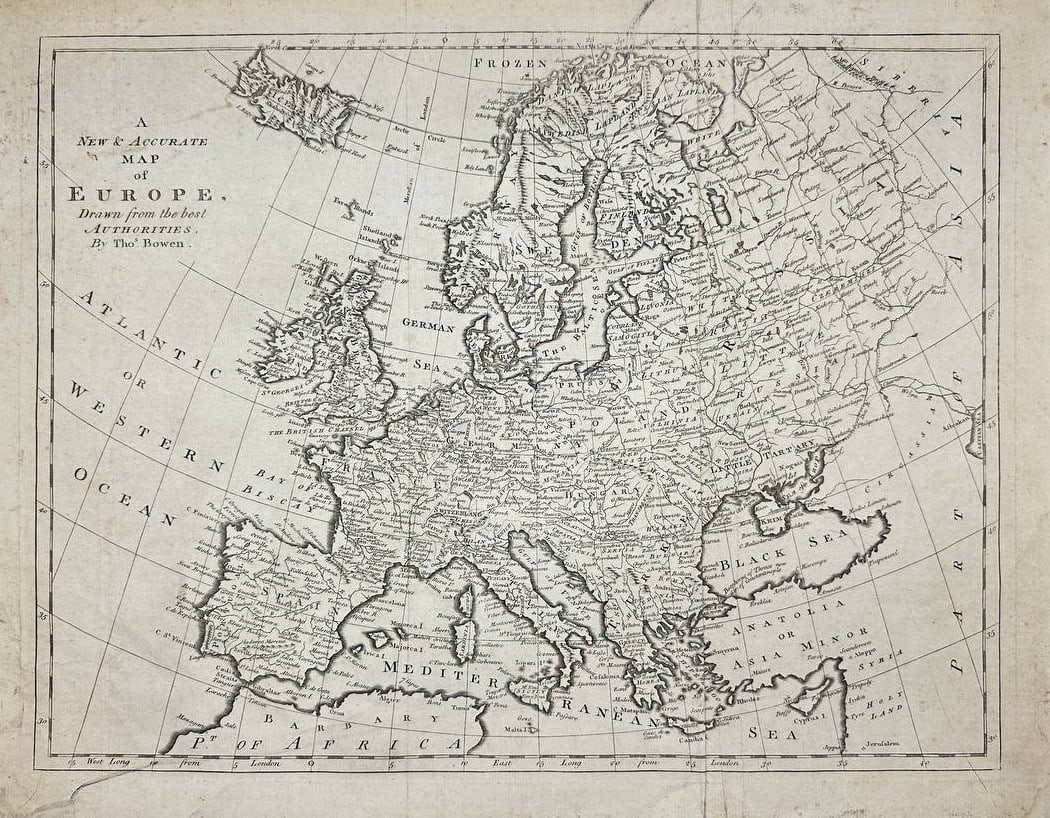 Antique Map of Europe - Iceland - Emanuel Bowen - Scandinavia (1 of 3)