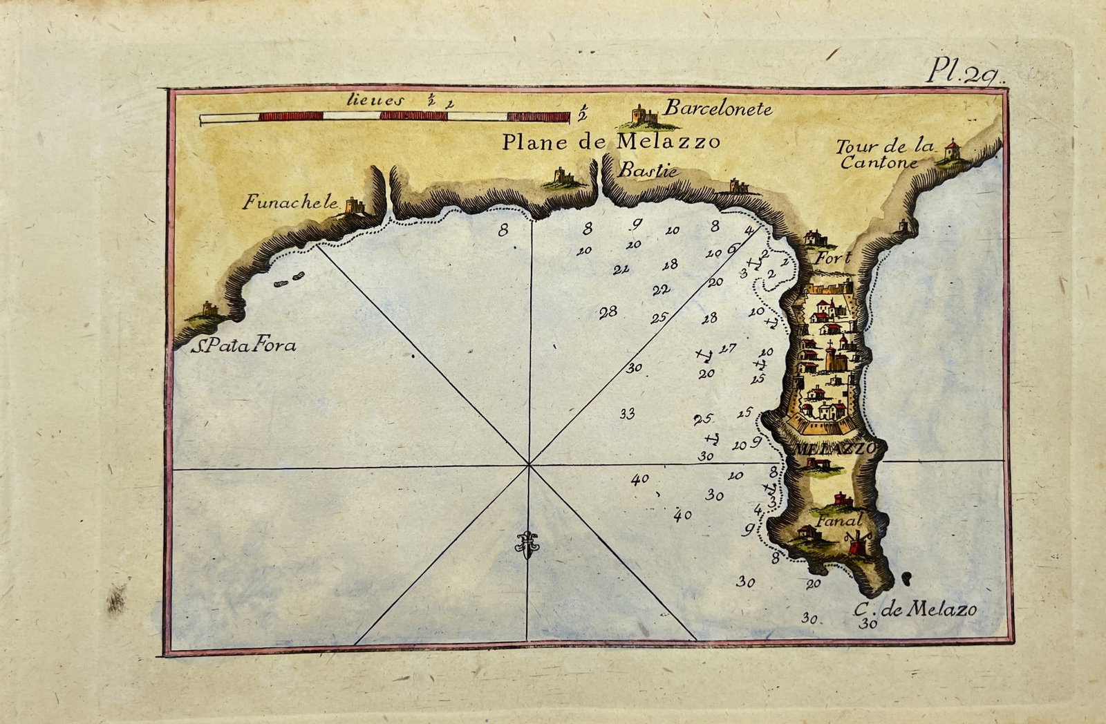 Antique Hand-colored Harbour Plan - Map Milazzo - Sicily, Italy, Mediterranean (1 of 4)