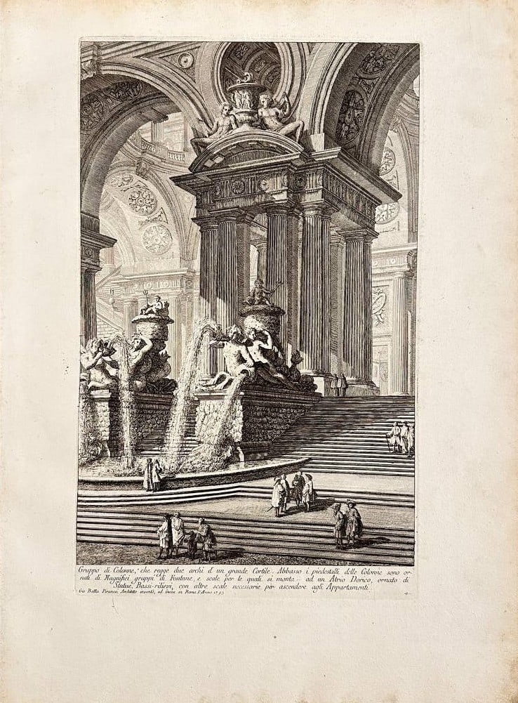 Etching by Giovanni Battista Piranesi - Group columns support two arches great courtyard (Gruppo di (1 of 3)