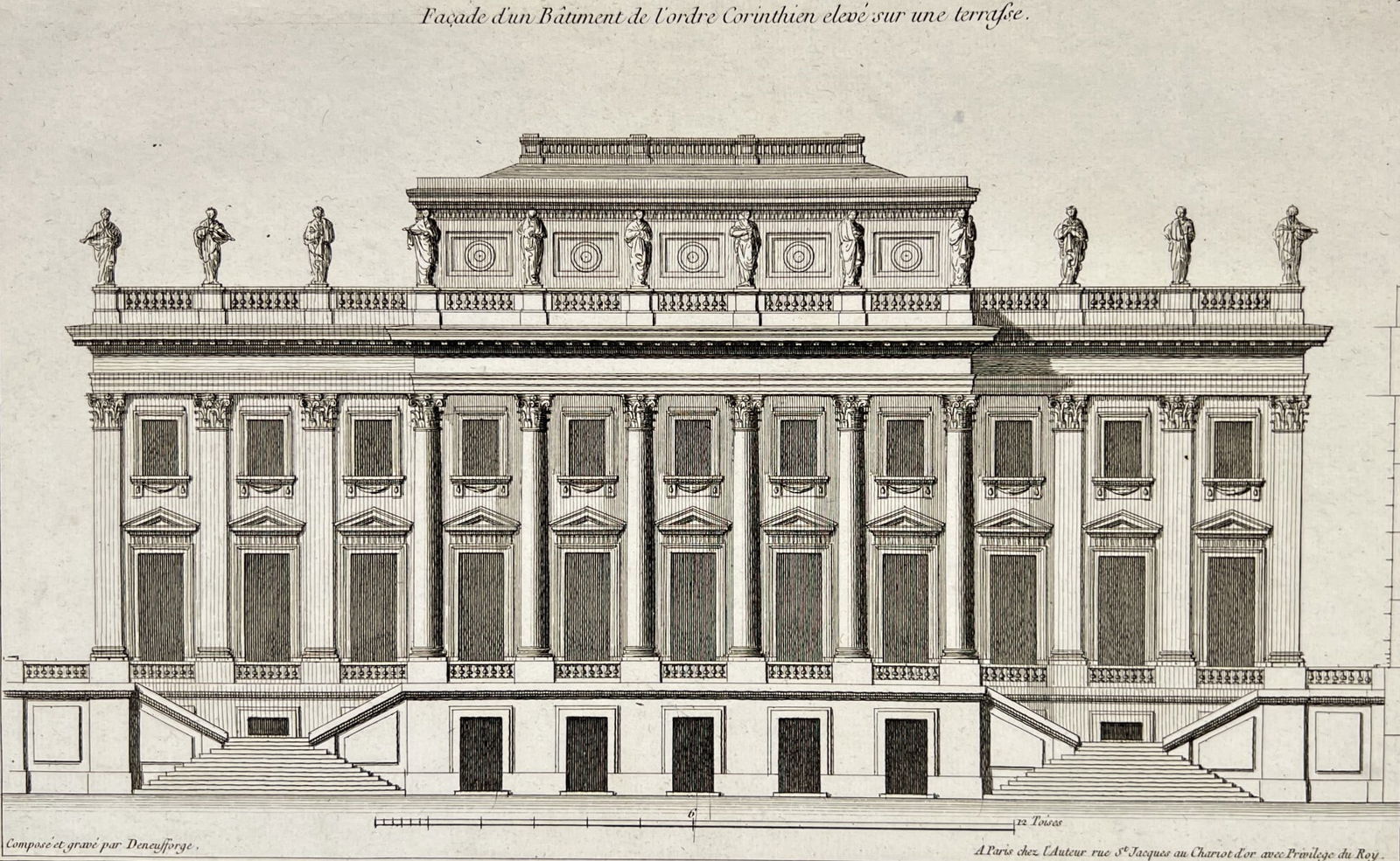 Antique Architectural Etching - Facade of a Building of the Corinthian Order (1 of 3)