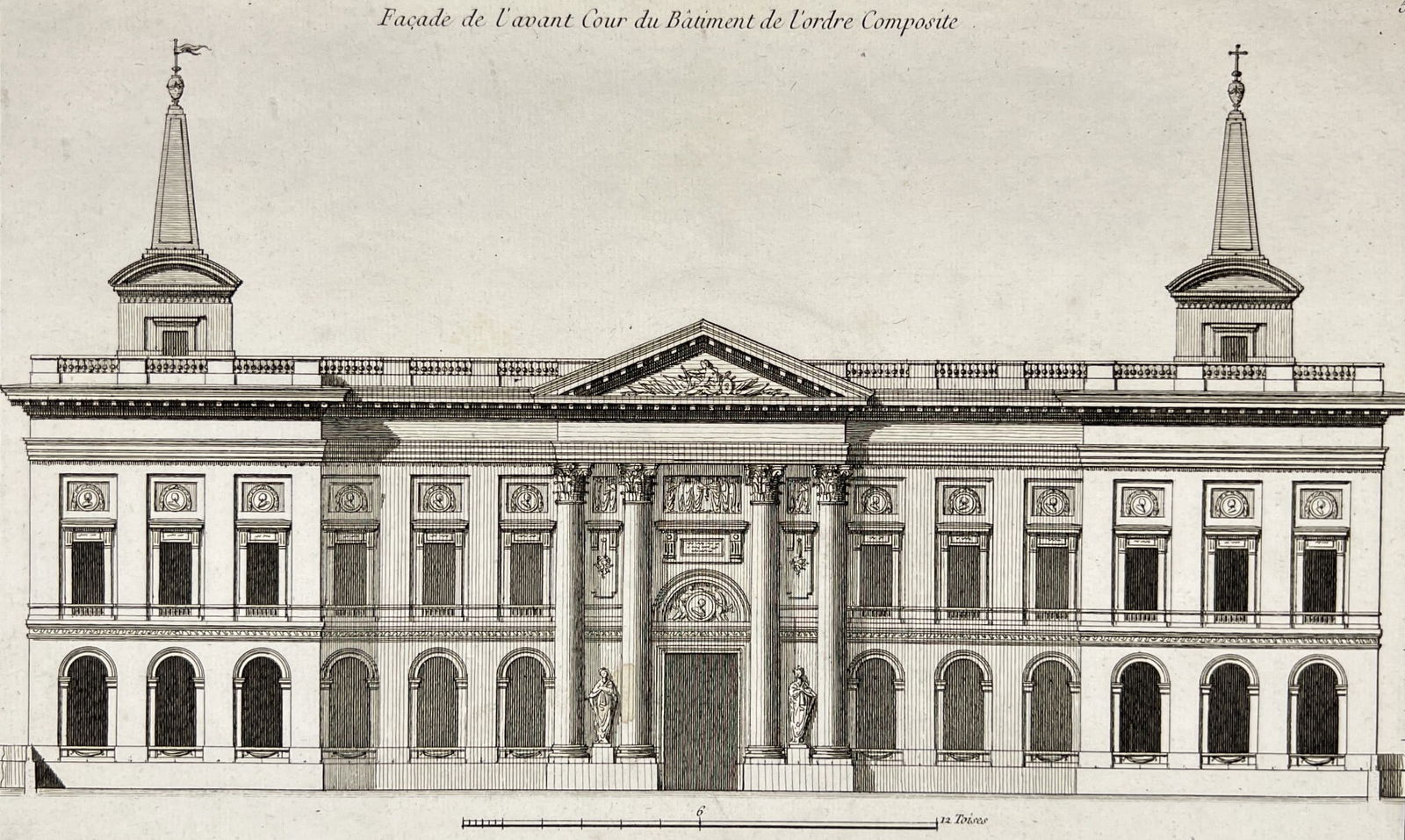 Antique Architectural Etching - Facade of the Front Court - Composite Order (1 of 3)