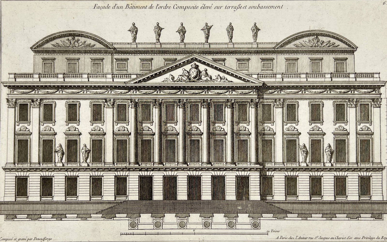 Antique Architectural Etching - Facade of a Building of the Composite Order (1 of 3)