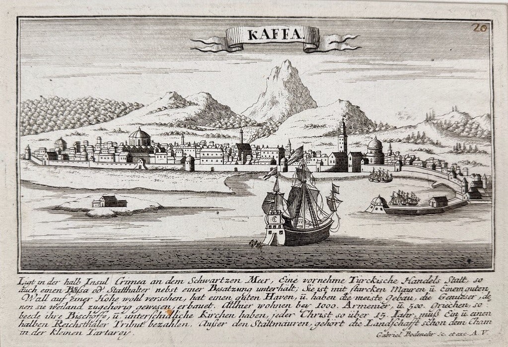 Rare Engraving - Kaffa - Views of Crimea - Fortress - Russian-Turkish War - 1750 (1 of 4)