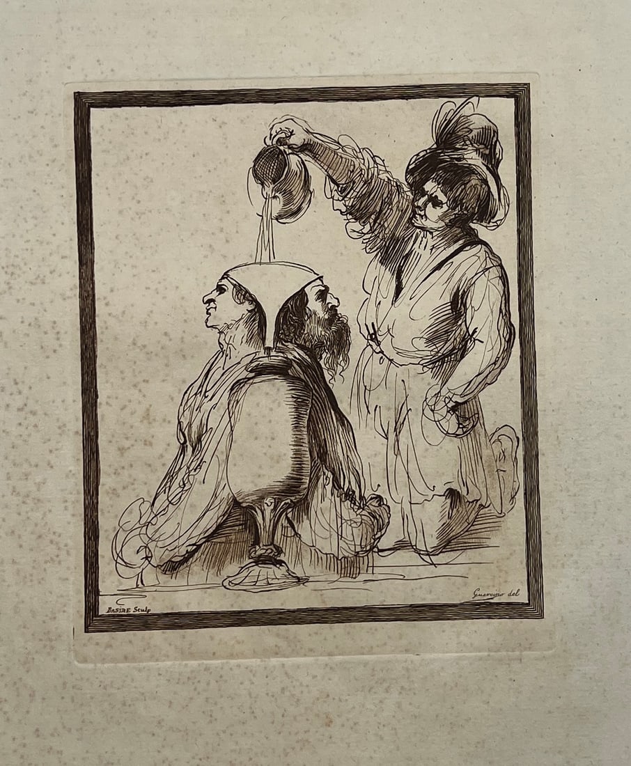 Francesco Bartolozzi (1727-1815) after Giovanni Francesco Barbieri (Guercino) - Two figures leaning: Copper engraving by Francesco Bartolozzi after Giovanni Francesco Barbieri (Guercino), originates from "Original Paintings and Drawings of Guercino in the Collection of His Majesty", publish