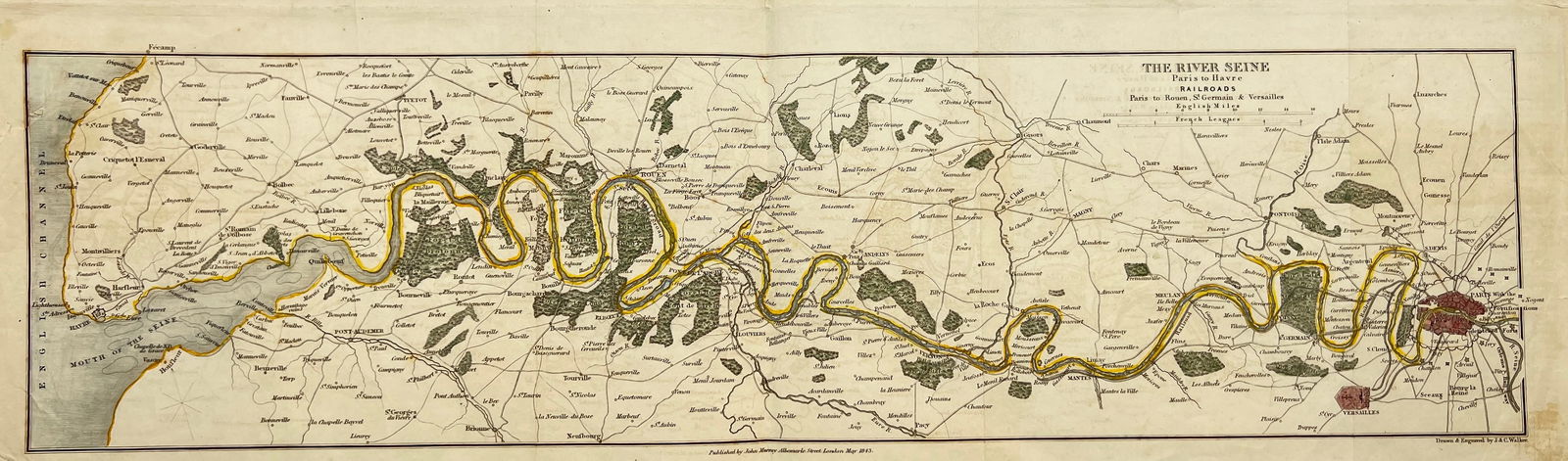 John Murray - Map of The River Seine in France: Map originates from "A handbook for travellers in France: being a guide to Normandy, Brittany, the Rivers Seine, Loire, Rhone, and Garonne, the French Alps, Dauphiné, Provence, and the Pyrenees" publ