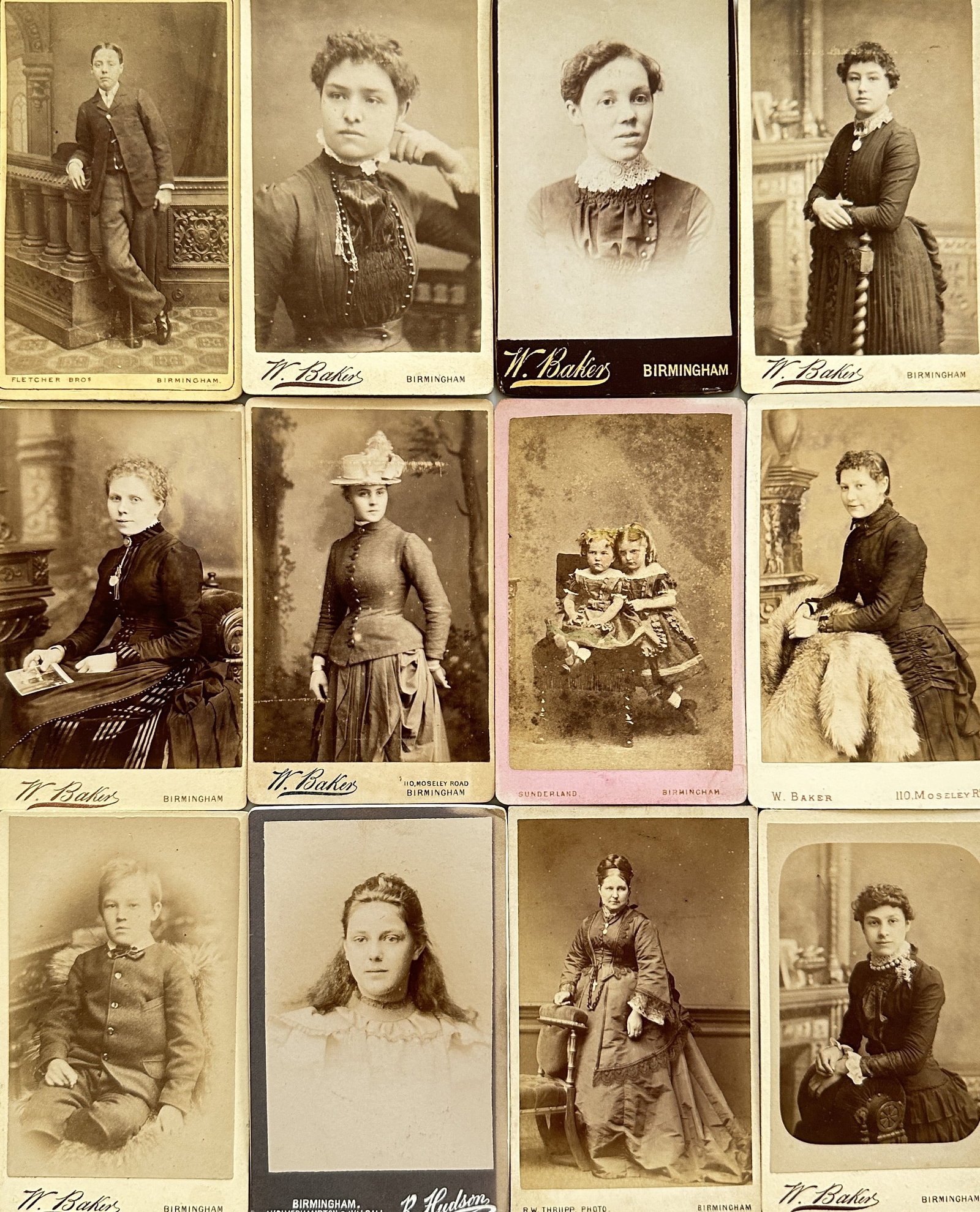 Set of 12 Carte de Visite - W. Baker, Fletcher Brothers, Sunderland, Robert W. Thrupp -Portraits of (1 of 3)