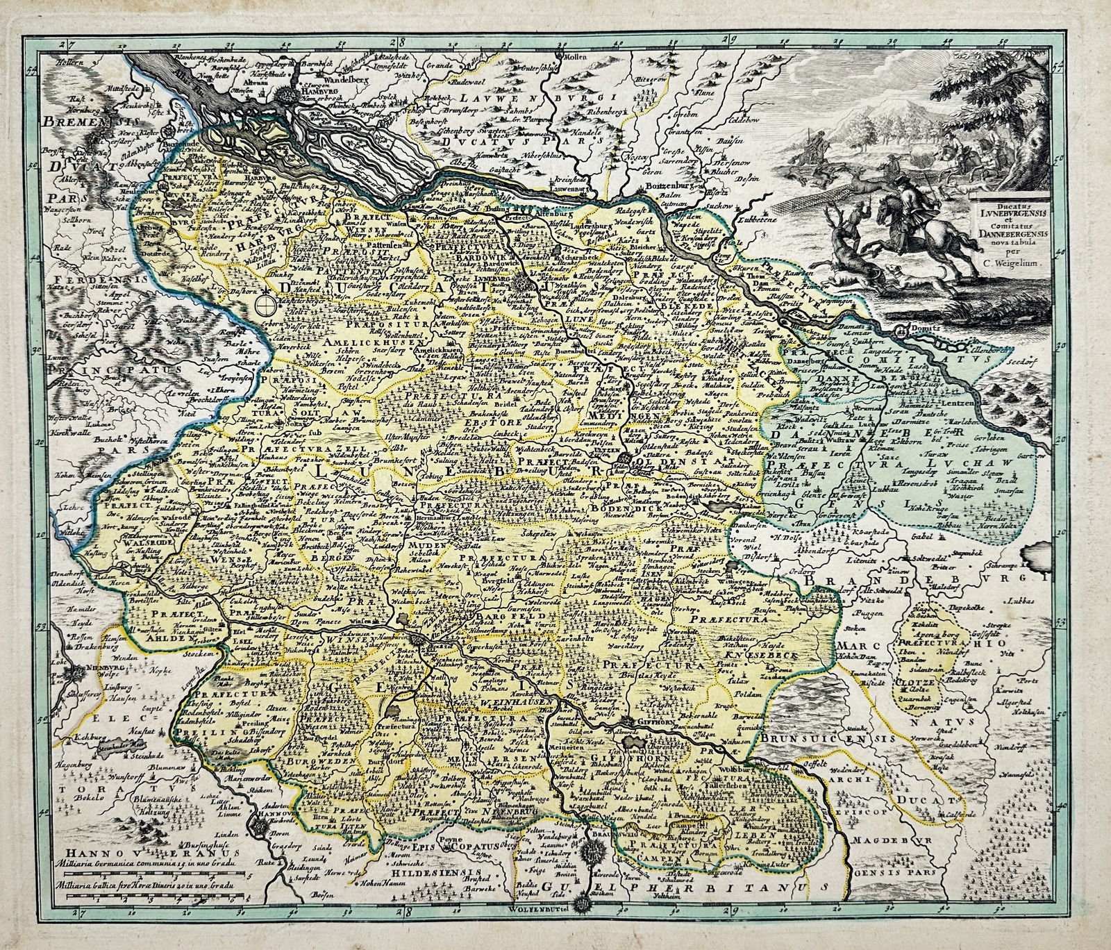 Christoph Weigel – Map of the Diocese of Hildesheim – Hand-Colored Copperplate Engraving (1 of 3)