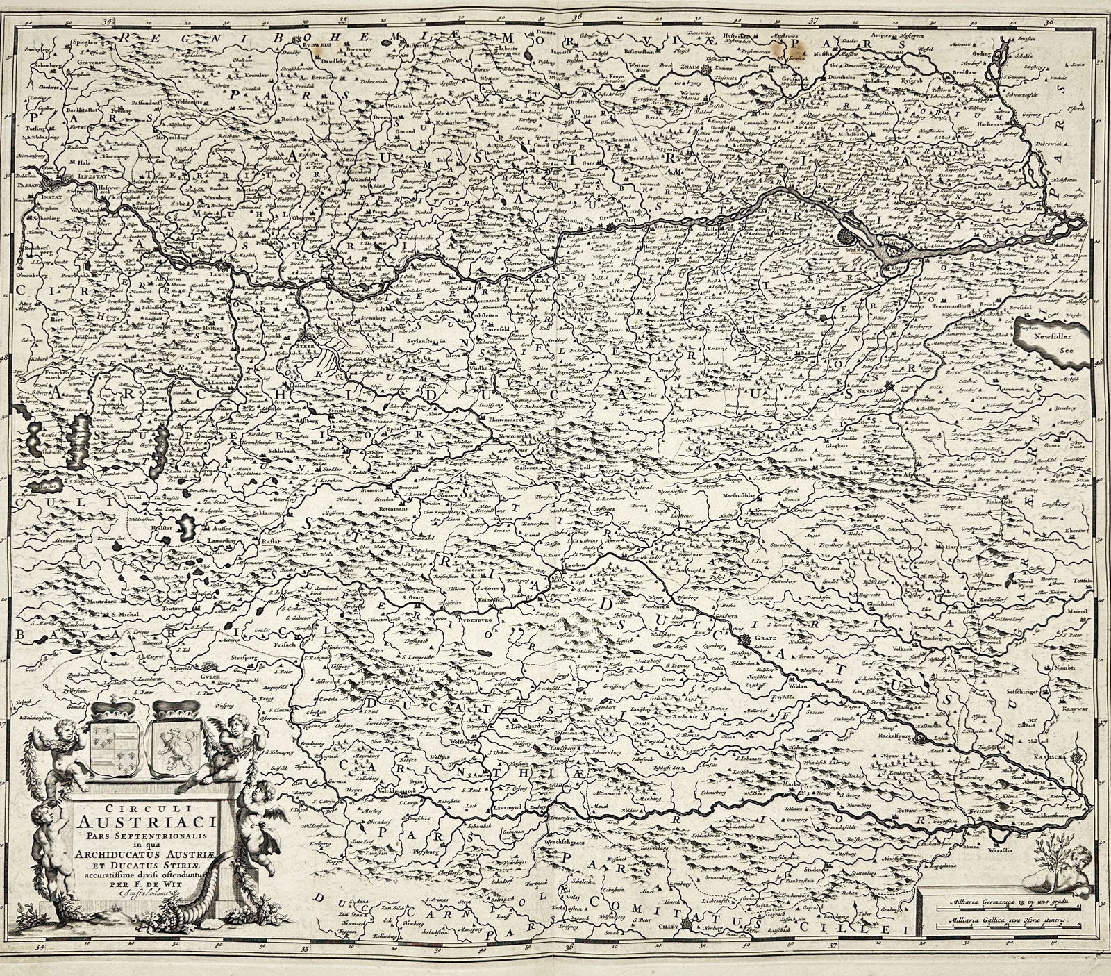 Frederick de Wit  – Map of Northern Austria and Styria – Copperplate Engraving – c. 1680 (1 of 3)