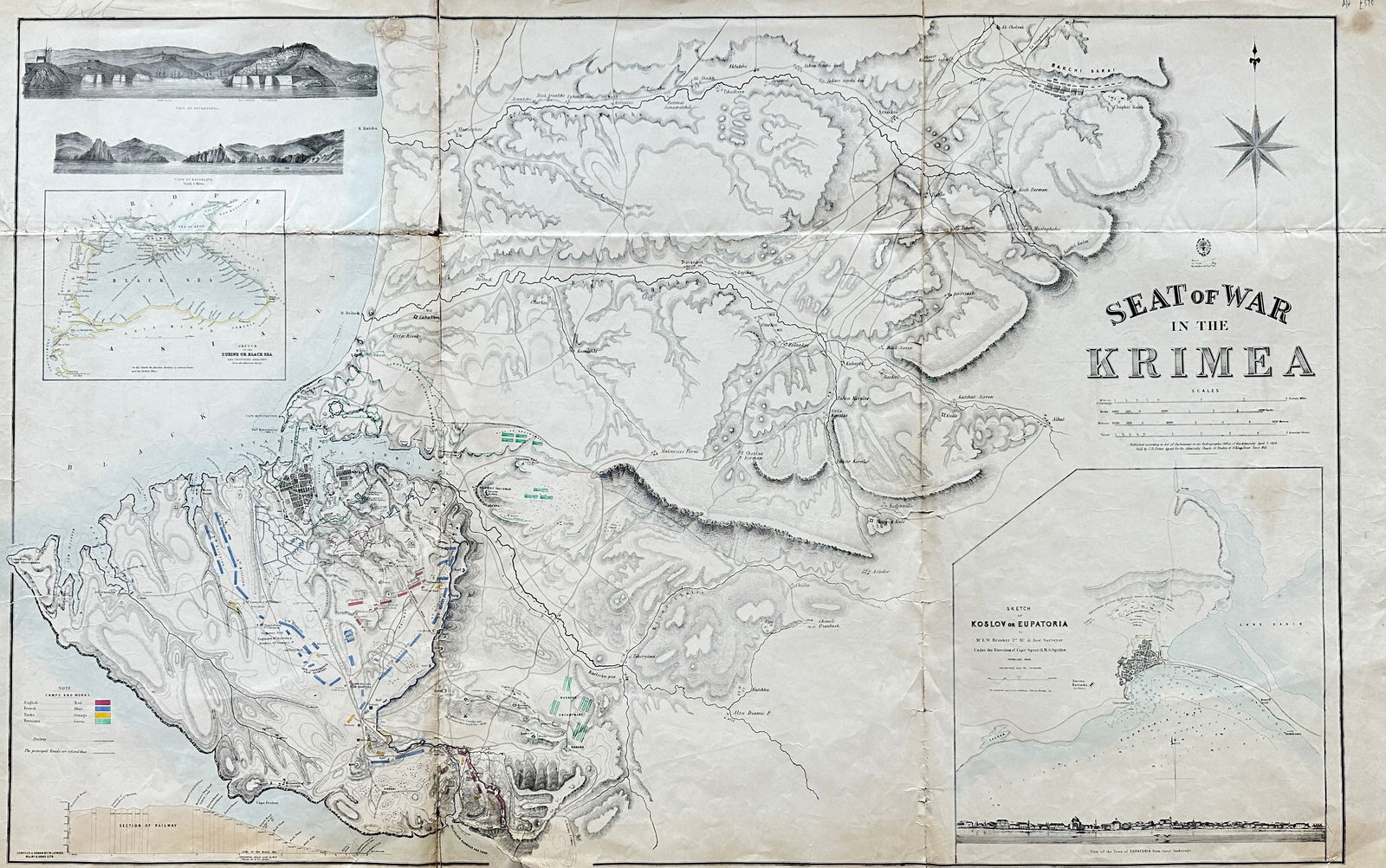 M. E. W. Brooker – Map of the Seat of War in the Crimea – Engraving with Original Colour (1 of 3)
