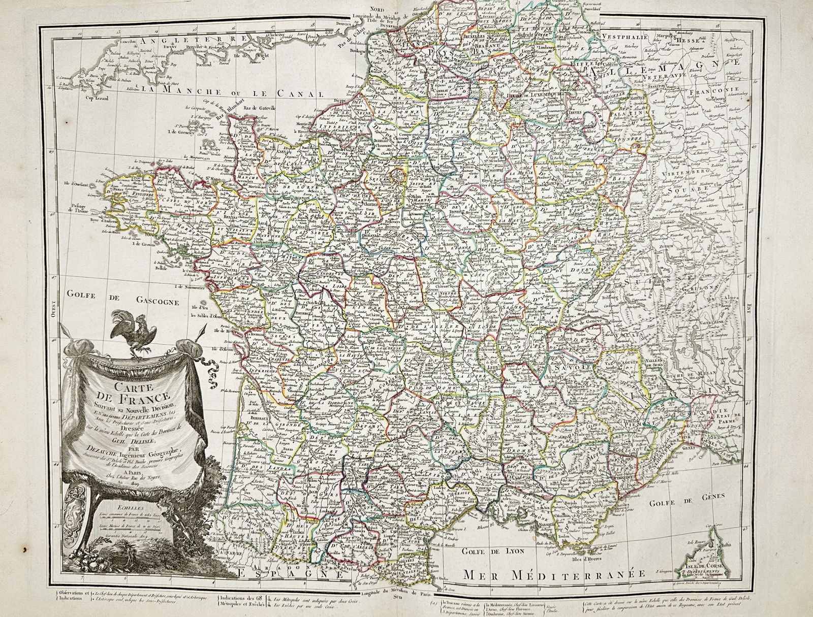 Jean-Baptiste Bourguignon d'Anville – Map of France – Engraving, with outline hand-coloring (1 of 3)