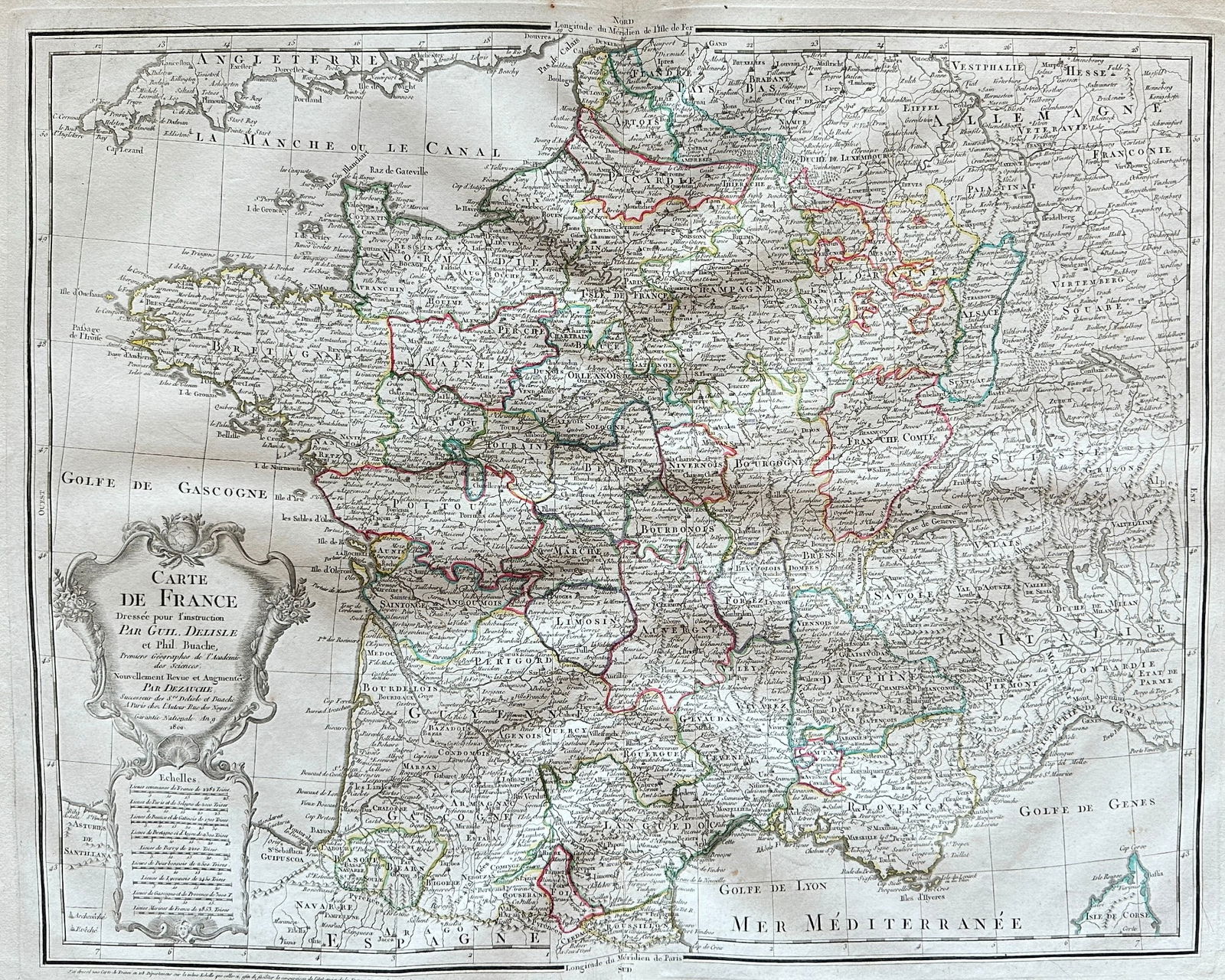 Guillaume Delisle – Map of France – Hand-Coloured Engraved Map (1 of 3)