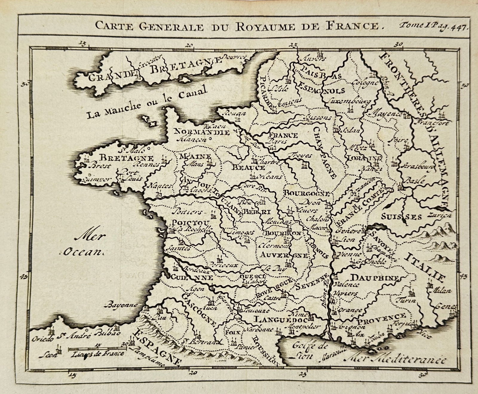 Zacharie Chatelain – Map of the Kingdom of France – Engraving (1743) (1 of 3)