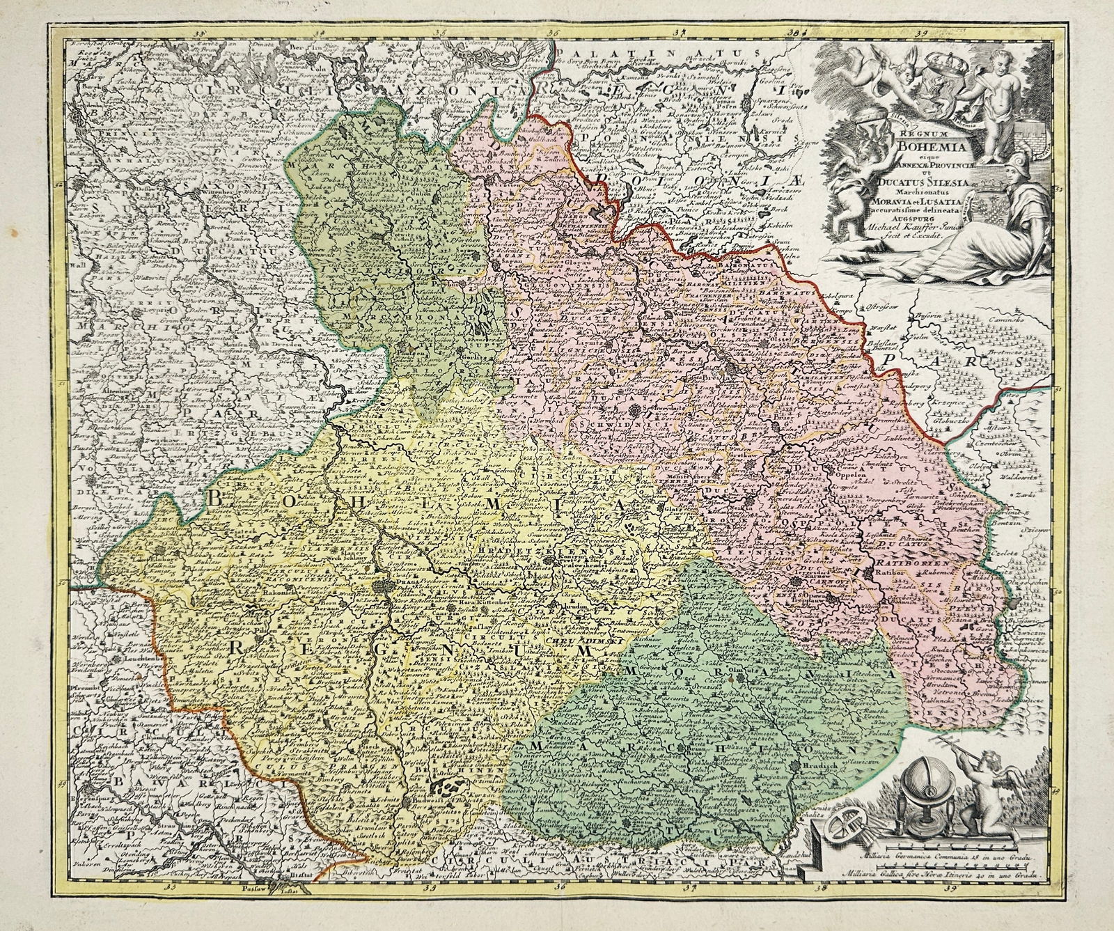 Johann Christoph Weigel – Map of the Kingdom of Bohemia – Hand-Colored Engraving (1 of 3)